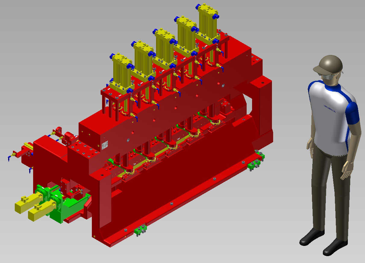 Vorrichtung zur Bearbeitung von Pleuel, 5- fach Spannung mit integriertem Handlingsystem und 2 NC- Achsen zum Verstellen des Augen- Abstandes